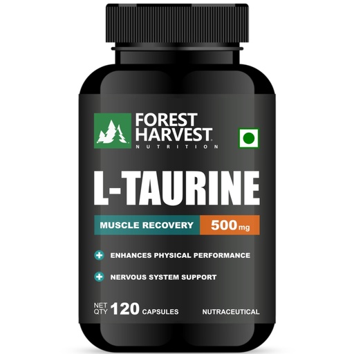 [BRSREYYEC56AIFIZ] L-Taurine Capsules | 500 mg Per Serving | Energy, Heart & Cognitive Function Support | 120 Veg Capsules | WHO-GMP, HACCP & ISO Certified