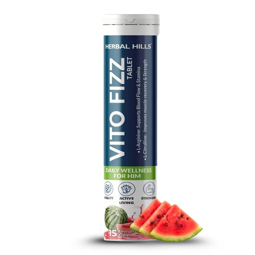 [BRSREYIRCAIGYHLD] Herbal Hills Vito Fizz Mens Daily Fitness Tablet with L-Arginine & L-Citrulline for Energy & Strength -15 Effervescent Tablets (Pack of 1)