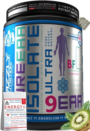 [BRSWYCADCMARM23U] Grizzly Nutrition - Pure EAA Isolate, Full Spectrum 9 Essential amino plus bcaa, Intra workout - muscle growth, endurance, vegan fermented, supports keto, 300gr/50 servings (Kiwi Crush Martini)