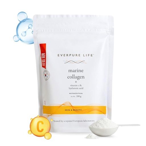 [BRSW2BL3B57QO2DV] Vitamin C & Hyaluronic Acid Marine Collagen Powder (200g) | Hydrolysed Korean Supplement Peptides for Healthy, Glowing Skin | No Added Sugar & Unflavoured | For Men & Women