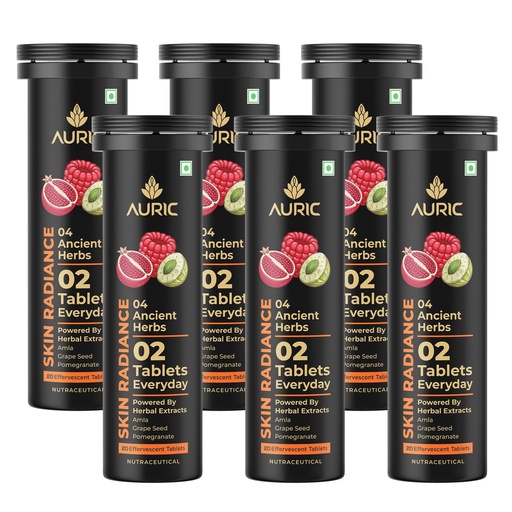 [BRSRGH37CB6RUD34] Auric Skin Radiance Glutathione Effervescent 120 Tablets for Skin | With Biotin, Amla, Pomegranate & Grape Seed Extract | Mixed Berries Flavour | Shine 365