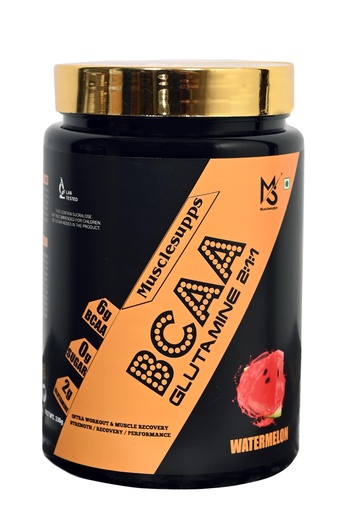 [BRSREHAHOJ7BYE3B] BCAA 2:1:1 with Glutamine – Intra Workout & Muscle Recovery Powder | 6g BCAA, 2g Glutamine, Zero Sugar (330 Grams, Watermelon)