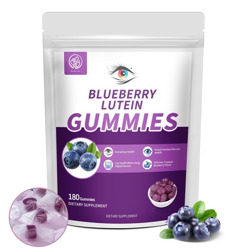 [BRSROADROUMWOFYV] Hudetex Blueberry Lutein Eye Vitamins Gummies with 180 Count - 3 Month Supply, Vegan Eye Health Supplement for Kids and Adult, Lutein Gummies for Vision Clarity and Blue Light Support