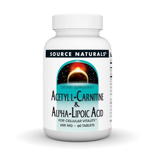 [BRSWIYQICFYQIDDY] Source Naturals Acetyl L-Carnitine & Alpha-Lipoic Acid, for Cellular Vitality*, 650mg - 60 Tablets