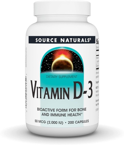 [BRSWIY3QOUCRE3AV] Source Naturals Vitamin D-3, Bioactive Form for Bone & Immune Health*, 2000 IU - 200 Capsules