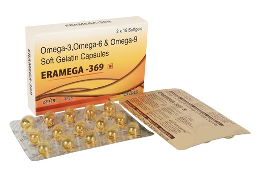 [BRSWGFAZOQCWMEIY] ERAAS Eramega 369 Omega 3 High Strength Pure Fish oil for Heart, Brain & Joints Fish Oil 300 mg Omega 3 200mg Omega 6 100 mg Omega 9 with EPA & DHA | Pack of 30 Softgel Capsules
