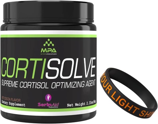 [BRSROAITDEMGMA3G] MPA Supps CortiSolve - Supreme Cortisol Optimizing Agent Bundle with a Motivational Wristband Bracelet to Motivate and Support You - 28 Servings - Hot Cocoa