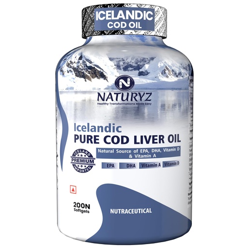 [BRSRMFABOV5AK3IY] Naturyz Imported Icelandic Cod Liver Oil Capsules With Natural Omega 3 (Epa & Dha,Rich In Vitamin D & A,Mercury Free,Immunity,Skin,Eye,Muscle & Joint Health Softgels,200 Softgels,1 Count)