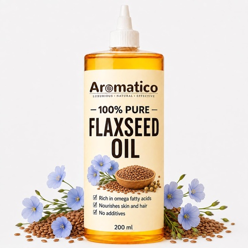 [BRSRYGD4BAHAYADJ] AROMATICO Flaxseed Oil for Skin, Hair, Scalp Massage & Lightweight DIY Beauty Care | Omega 3,6 & 9 Rich for Glowing Skin & Hair Growth - 200ml