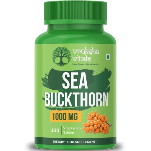 [BRSRGCQCDMHQ2FYV] Vruksha Vitals Sea Buckthorn 1000 mg - 100 Tablets/Capsules Berry powder - Cold Pressed Oil Vegetarian Omega 3,6,7,9 for Skin Glow, Hair, Immunity & Gut Health Supplement - Vitamin-A,K,C,E and Antioxidants