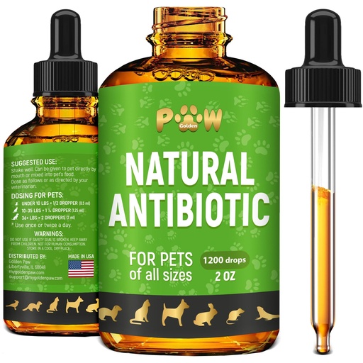 [BRSWYA36BF7GMAYZ] Dog Antibiotics for Infection, Coughs, UTIs, Allergies, Itching | Natural Antibiotics for Cats to Support Skin, Coat, & Digestion | for All Breeds & Ages | 2 oz