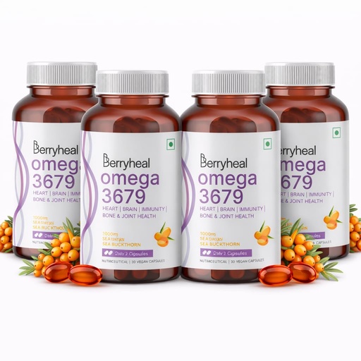 [BRSROA3RBMBWO2TG] Omega 3679 Sea Buckthorn Oil Capsule, 1000mg | Helps to Boost Immunity, Supports Heart, Brain, Joint & Skin Health | 100% Vegan Whole Body Wellness Nutrition Supplement | 120 Capsules – 60 Days