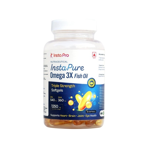 [BRSRG2YCBUIBOD34] InstaPure Omega 3X Triple Strength Fish Oil | 1250mg with 540mg EPA & 360mg DHA | Clinically Recommended for Diabetic Heart & Nerve Health | 60 Softgels