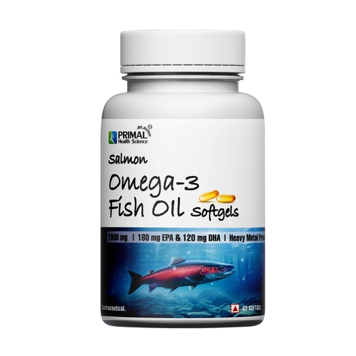[BRSREZQHBMHWAYLA] Salmon Omega-3 Fish Oil Capsules 1000mg | Contains 180mg EPA & 120mg DHA | Molecularly Distilled Odour Free 60 Softgels For Daily Supplement Use for Men and Women