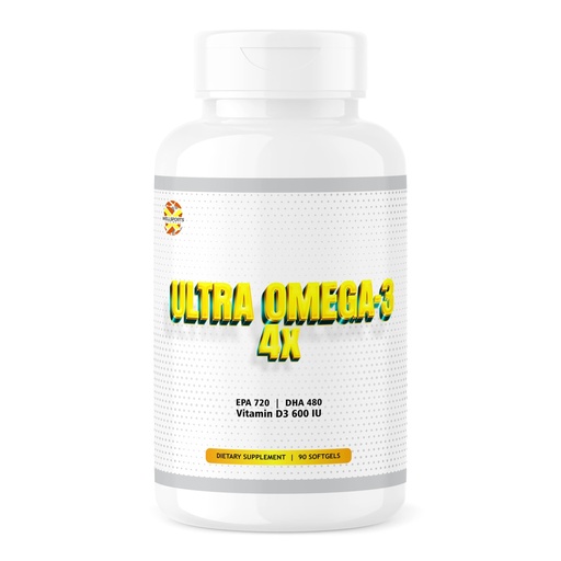 [BRSRAYAHAFYGKYLZ] Wellsports | Ultra Omega 3 – 4X | Fish Oil (EPA-720/DHA-480) With Vitamin D3 – 90 Softgels (720mg)
