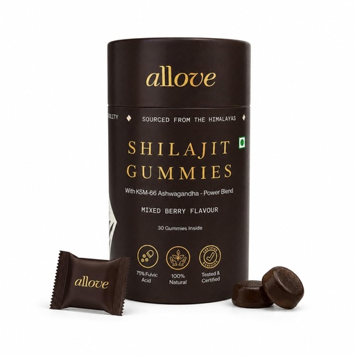 [BRSRYFQNBENQI2DF] Allove Shilajit Gummies with KSM-66 Ashwagandha| 30 Gummies | Mixed Berry