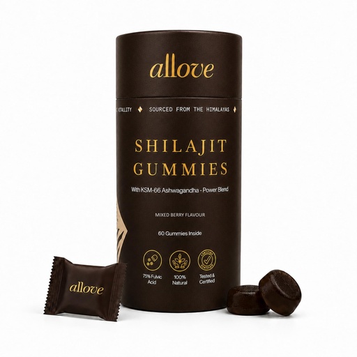 [BRSRYFQNBYFGGH3H] Allove Shilajit Gummies with KSM-66 Ashwagandha| 60 Gummies | Mixed Berry