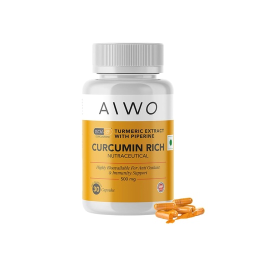 [BRSWGAL3CIMG23DD] AIWO Curcumin BCM-95® with Piperine – 30 Vegetarian Capsules | Highly Bioavailable Antioxidant, Joint, Bone, Immune & Liver Support