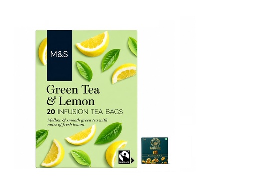 [BRSRYZYROUMBMFY4] M&S's Green Tea & Lemon Infusion 20 Tea Bags, Mellow & Smooth,with Free Flavourito Kunafa Pistachio Chocolate Bar, 20g By Decadent Foods