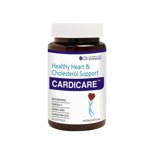 [BRSRGYAOCFYBYYA6] CARDICARE | For Healthy Heart & Cholesterol Support - 20 Softgels | With Resveratrol, Omega-3, Grape Seed, Co-Enzyme Q10