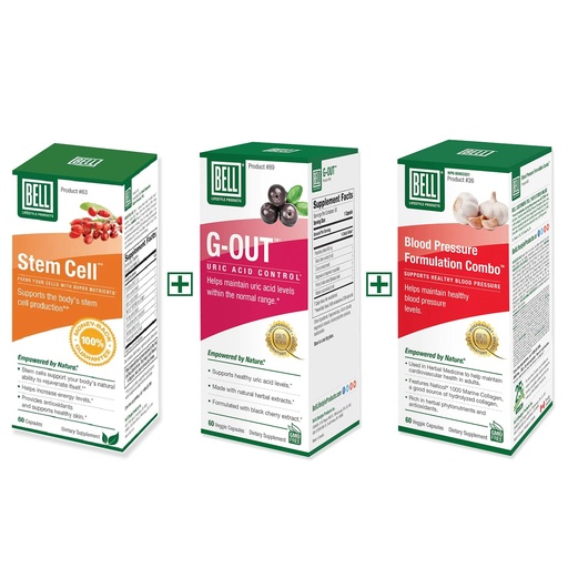 [BRSRMAQ6B4BAAAL5] Bell Bundle – Healthy Blood Pressure Support, Stem Cell Supplements, & G-Out Uric Acid Cleanse – 25 Years Around The World, Sold Directly by The Manufacturer