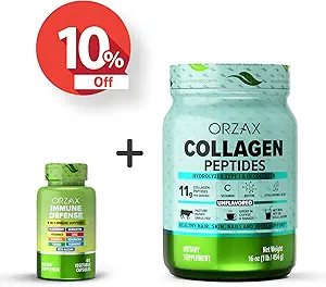 [BRSRMBT6BUDWOFLX] ORZAX Immune Support 9-in-1 Powerful Supplement and Collagen Peptides Powder Unflavored 16 oz, Bundle