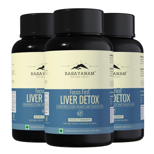 [BRSREAT5CAGQEHQ3] Rasayanam Liver Detox Supplement 1000mg | Milk Thistle and NAC | 80% Silymarin | Added herbs like Kutki, Kalmegh, Turmeric, Dandelion, Zinc & more | Supports Detox, Digestion, Energy & Daily Liver Wellness - 60 Tablets each (Pack of 3)