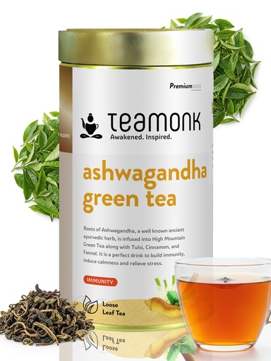 [BRSWYHT2BMMWYCLX] Teamonk High Mountain Ashwagandha Green Tea Whole Leaf (100 Cups) - 200 g. Tea for Anxiety and Stress Relief. Known to Boost Memory