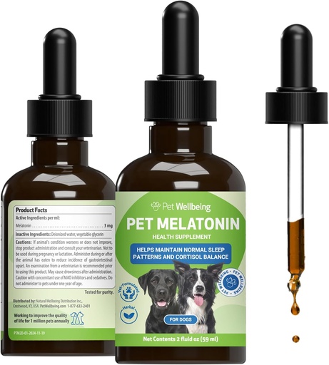 [BRSWGEAHOEBWGF3K] Petwelling Pet Melatonin for Dogs - 支持肾上腺素健康,Cortisol平衡,帮助维持正常睡眠模式 - 兽医-外形液体补充剂 2 fl oz(59毫升)