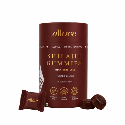 [BRSRYFQNAQMRSFL6] Allove Shilajit Gummies 250mg with Nano Gold | 30 Gummies | Tamarind