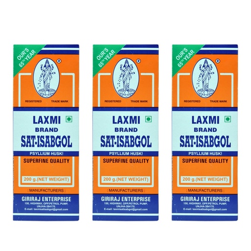 [BRSRYYA7AR7RMHLZ] Laxmi Sat Isabgol Psyllium Husk Powder-600 gm | For Constipation Relief & Gut Health | High Fiber Supplement | Supports Easy Bowel Movement, Digestive Wellness & Bloating Relief | 200 gm (Pack of 3)