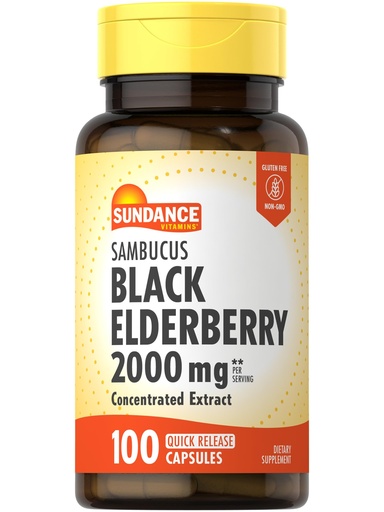 [BRSROYL4CNYGGF3G] Sundance Sambucus Black Elderberry Capsules | 100 Count | Non-GMO and Gluten Free Supplement