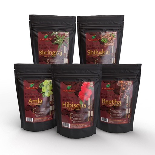 [BRSRMZI2CMORQEQ4] Parijata Amla, Reetha, Shikakai, Bhringraj and Hibiscus Powder for Hair Growth & Hair Mask, 100g each (Combo Pack of 5)