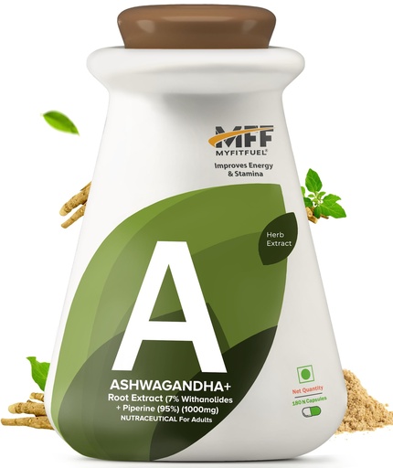 [BRSW2YDYO54AOHLP] MyFitFuel Ashwagandha Root Extract (7% Withanolides) with Piperine 95%, (1000mg), 180 Capsules