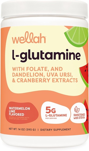 [BRSRAA37AEBRUAL4] Wellah L-Glutamine Powder Watermelon Lime (50 Servings) - 5g L-Glutamine Per Serving, Sweetened with Stevia