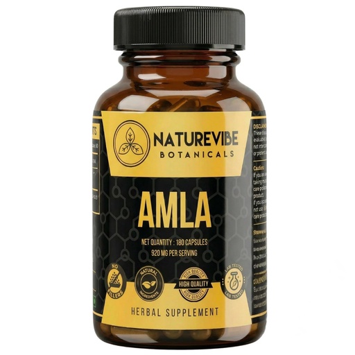 [BRSRGAIRCNYGMFDG] Amla Capsules 180 Veg Capsules by Naturevibe Botanicals Indian Gooseberry (Emblica Officinalis) Supplement | Natural Source of Vitamin C & Antioxidants | Daily Herbal Wellness Support | Serving Size 2 capsules daily