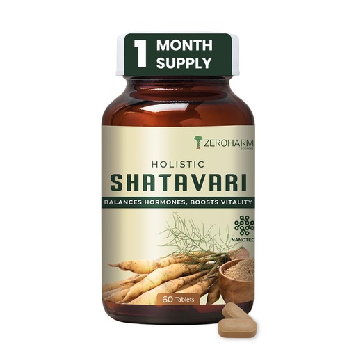 [BRSROYYKPIDREG3F] ZEROHARM Holistic Shatavari Supplement - Nano Formulated Shatavari Root Extract Powder for Hormonal Balance & Lactation Support - PCOS PCOD, PMS & Menopause Wellness for Women - 60 Tablets