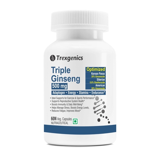 [BRSRACYDBYFRGE3U] Trexgenics TRIPLE GINSENG 500 mg Optimized American, Siberian, Panax Ginseng Immunity, Energy, Performance (60 Veg. Capsules) (Pack of 1)