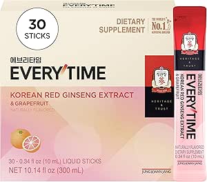 [BRSRAFACA4DQEHY7] JUNG KWAN JANG Everytime Korean Red Ginseng Extract Stick 1,000mg & Grapefruit - Vegan Ginseng Root Energy Drink Liquid Stick Supplements - Builds Stamina & Immunity, No Caffeine (30 Sticks)