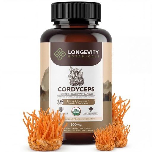 [BRSWGAYQAF7WYFDX] Longevity Botanicals Organic Cordyceps Mushroom Capsules Supplement Extract 120ct | Cordyceps Militaris Fruiting Body | ≥30% Beta-D-Glucans | 40 Servings of 900mg | Supports Daily Energy & Wellness