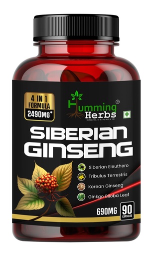 [BRSROYYKAUFQOCLF] Humming Herb Siberian Ginseng | Energy Boosting, Immune Supporting & Performance Enhancing | Includes Ginkgo Biloba Leaf, Tribulus Terrestris & Korean Eleuthero Root Extract Ginseng- 2490mg - 90 Cap