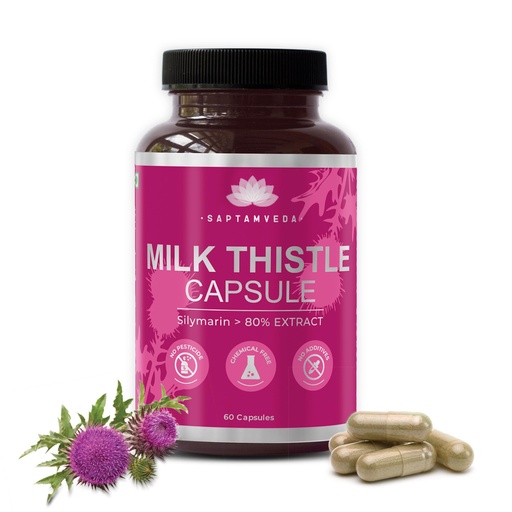 [BRSROHDRCJYQ42DP] Saptamveda Natural Milk Thistle Extract with 1000mg(60 Capsules - Pack of 1) | 80% Silymarin Cleanses & Detox Liver For Men & Women, Promotes Healthy Cholesterol