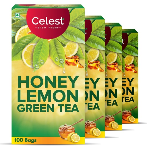 [BRSRA2YYC4IQECTO] Celest Lemon and Honey Green Tea 100 Tea Bags | Immunity Support | Refreshing & Energizing | Pack of 4