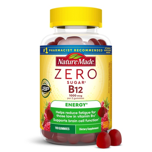[BRSROBQHBECRY2D4] Nature Made Zero Sugar Energy Vitamin B12 Gummies 1000 mcg per Serving, B12 Vitamin, Energy Metabolism Support, Aspartame Free, 110 Sugar Free Gummies, 55 Day Supply