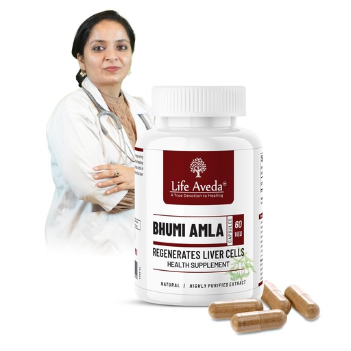 [BRSREA34PIBREYDH] Life Aveda Bhumi Amla Capsules 60 (Free Diet Plan) - Phyllanthus Niruri for Liver Detox & Cleansing | Supports Digestion, Immunity & Healthy Skin | Natural Herbal Supplement for Liver Health - 60 Capsule (Pack of 1)