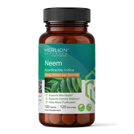 [BRSWYGIHPIFBEYD3] Merlion Naturals Neem Tablets Azardirachta indica, All Natural, Pure Herbs 500mg x 120 Tablets