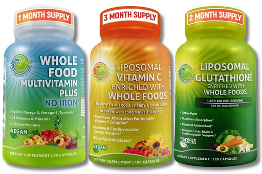 [BRSRMFABCN5R6F3P] Immune & Daily Wellness Support Bundle for Women & Men – Liposomal Vitamin C 1500mg + Vegan Whole Food Multivitamin No Iron + Liposomal Glutathione 500mg – Vegan, Non-GMO, Clean Daily Wellness Support