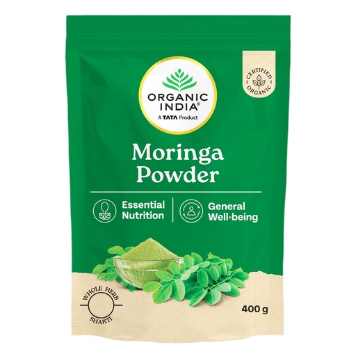 [BRSRYZTYBMCWYYLP] A TATA Product – Organic India Moringa Powder, 400g, Certified Organic, Rich in Essential Vitamins & Minerals, Whole Herb Nutrition for General Well-being