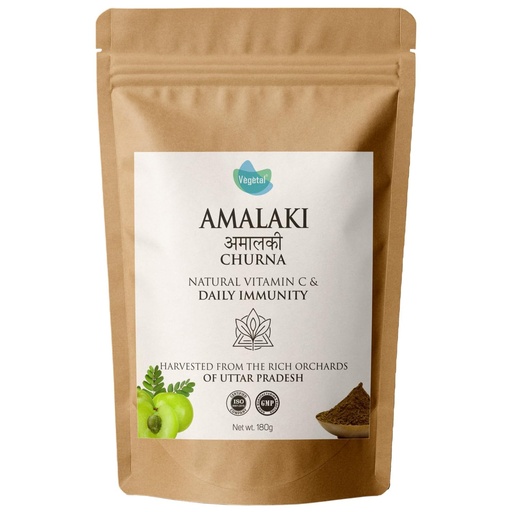 [BRSREAQRBENB4HL2] Vegetal Amalaki Churna 180g | Amla Powder from Uttar Pradesh Orchards | Natural Vitamin C, Immunity, Hair & Skin | 3rd Party Lab-Tested | FSSAI & AYUSH | 100% Pure
