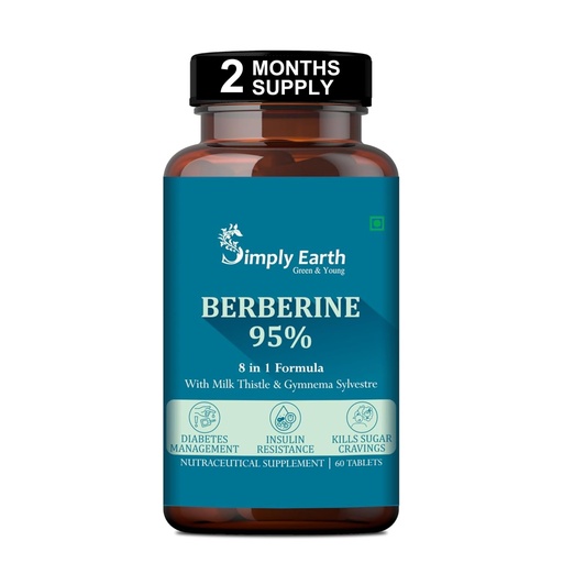 [BRSRAAQLAVYQA23G] Simply Earth Berberis Berberine 95% (500mg) with Milk Thistle & Cinnamon, Turmeric & Black Pepper - For Optimal Health | Berberine HCL Supplements - 60 Veg Tablets